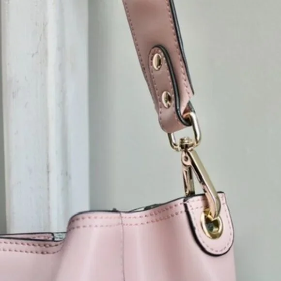 Bostanten Lotty Mauve Pink Cowhide Leather Hobo Tote Shoulder Bucket Bag Purse - Picture 4 of 8